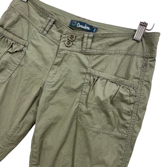 Vintage Y2K Low Rise Green Cargo Capris Gasoline Size 28 Utility Pockets - Picture 2 of 9
